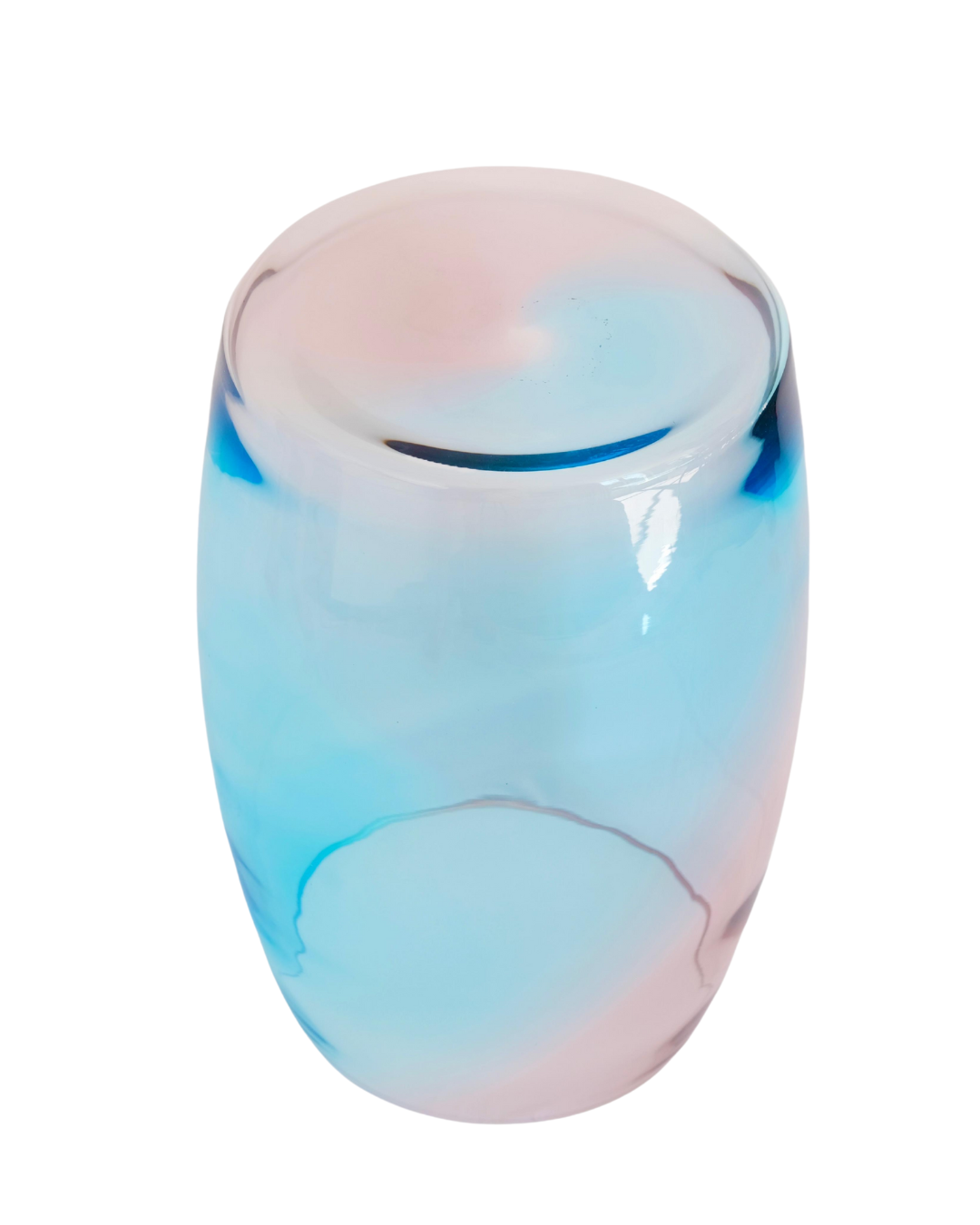 Tavolino Sirena 50 — hand-blown Murano glass table with amethyst and aquamarine gradient, sculptural rounded form.