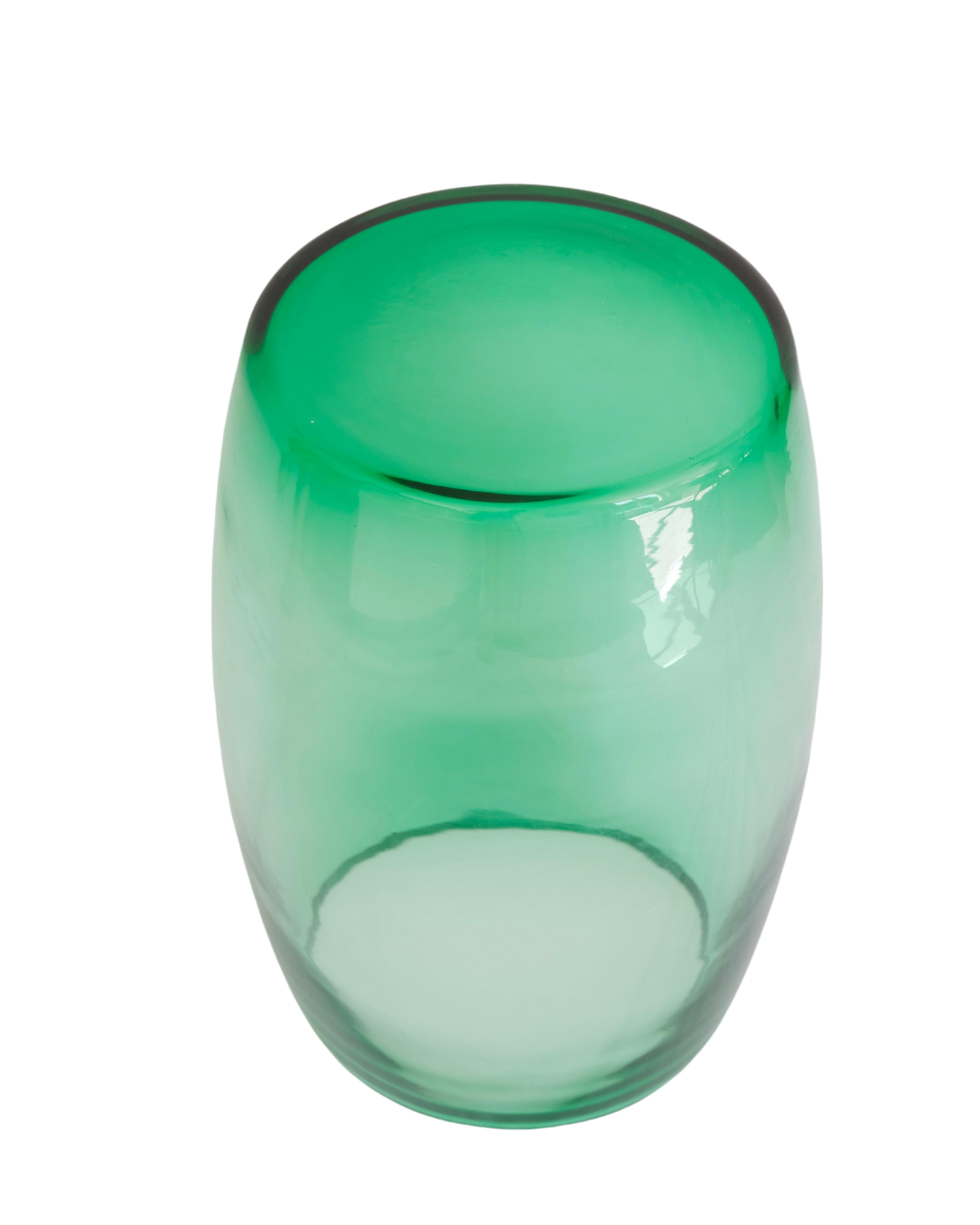 Tavolino Smeralda 50 — hand-blown Murano glass table in emerald green, tall sculptural form on white background.